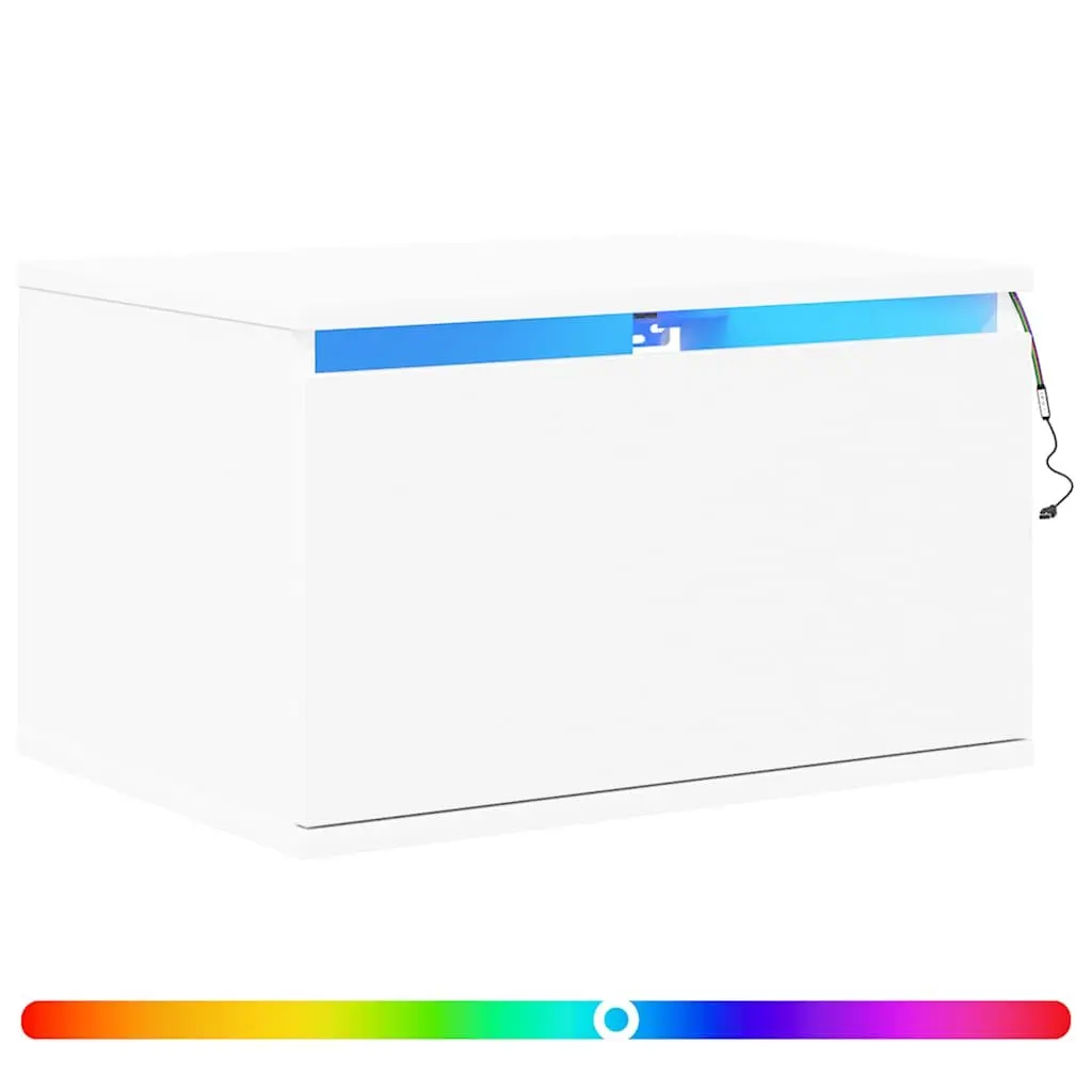 Wall-mounted Bedside Cabinet White with RGB LED Lights
