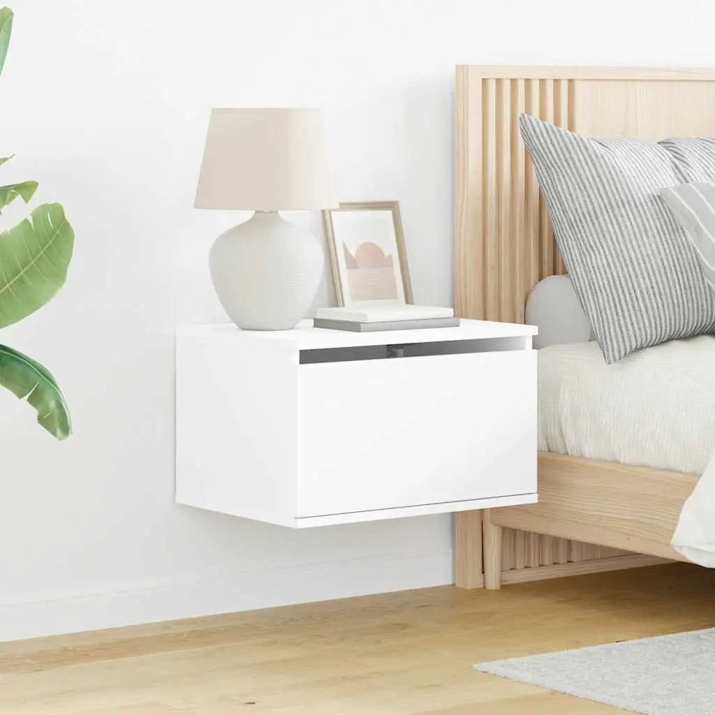 Wall-mounted Bedside Cabinet White with RGB LED Lights