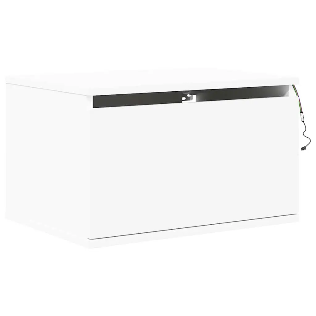 Wall-mounted Bedside Cabinet White with RGB LED Lights