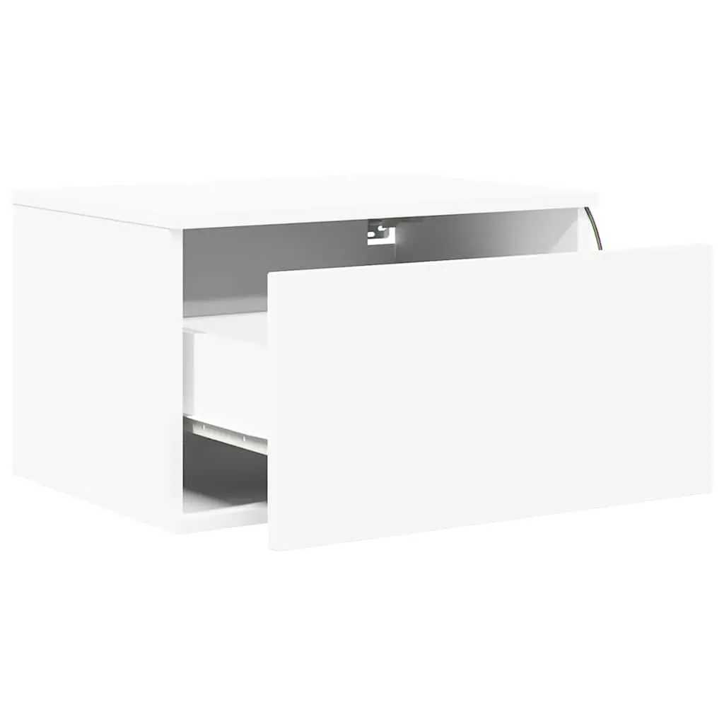 Wall-mounted Bedside Cabinet White with RGB LED Lights