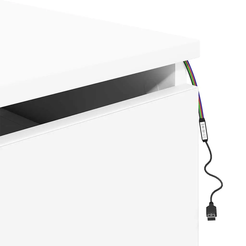Wall-mounted Bedside Cabinet White with RGB LED Lights