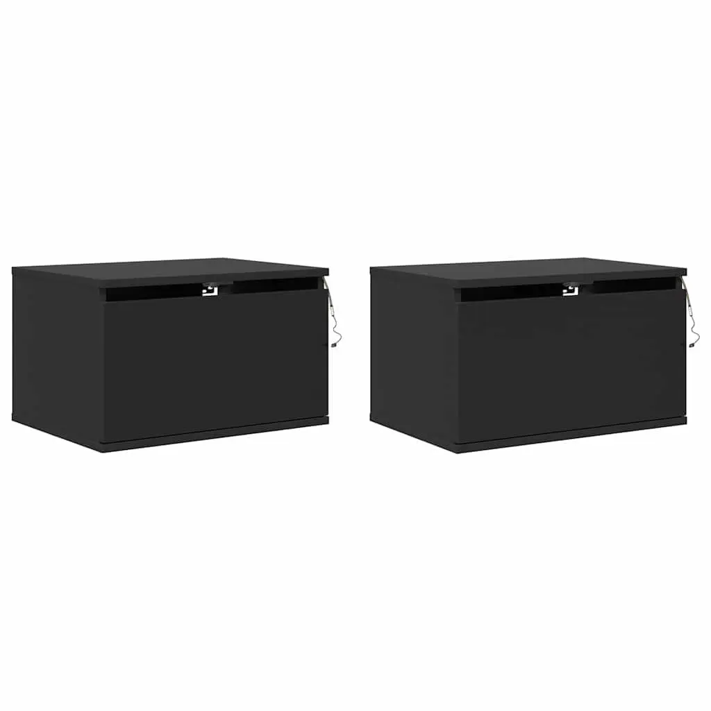 Wall-mounted Bedside Cabinets 2 pcs Black Floating Storage with RGB LED Lights