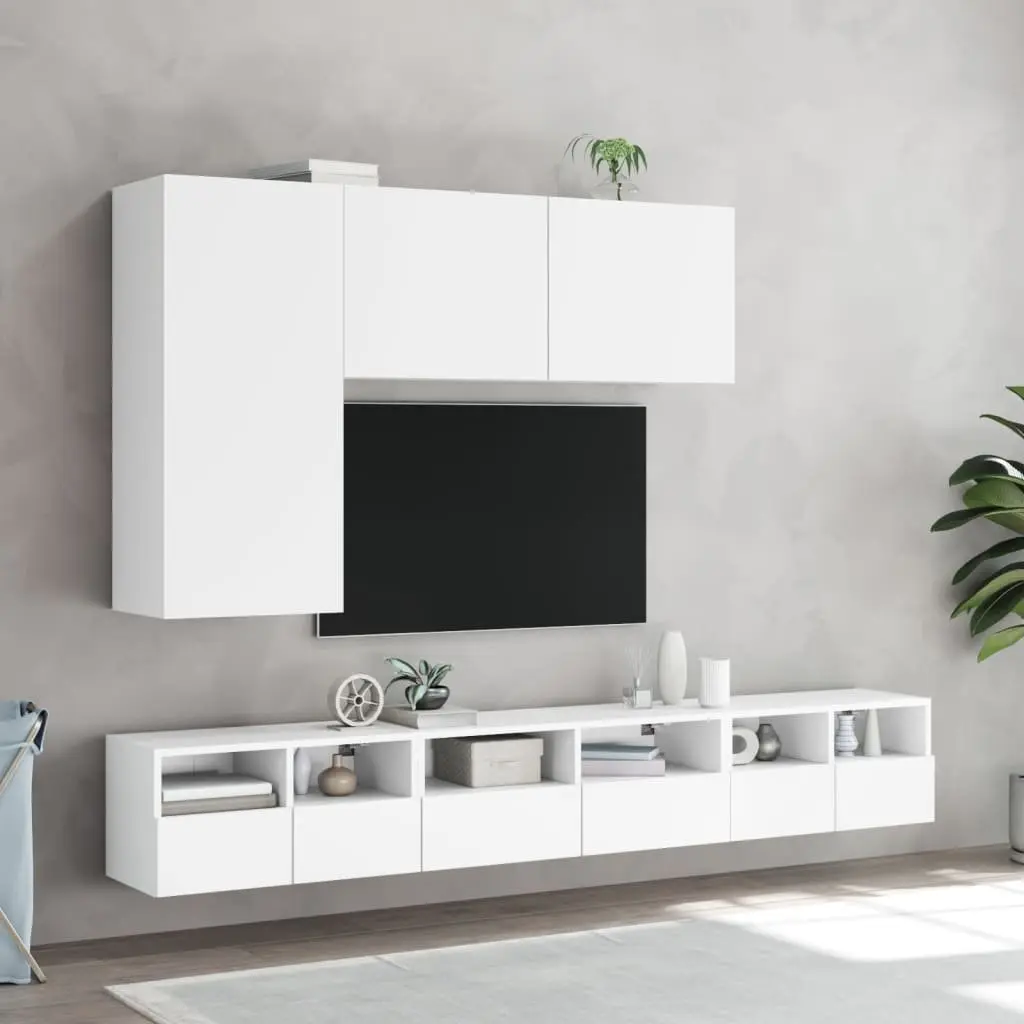 TV Wall Cabinet 60x30x30cm White Floating Storage Unit with Shelves and Door 2 Piece