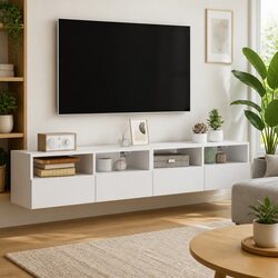 TV Wall Cabinets 2pcs White Floating Storage Unit Shelves Media Organiser