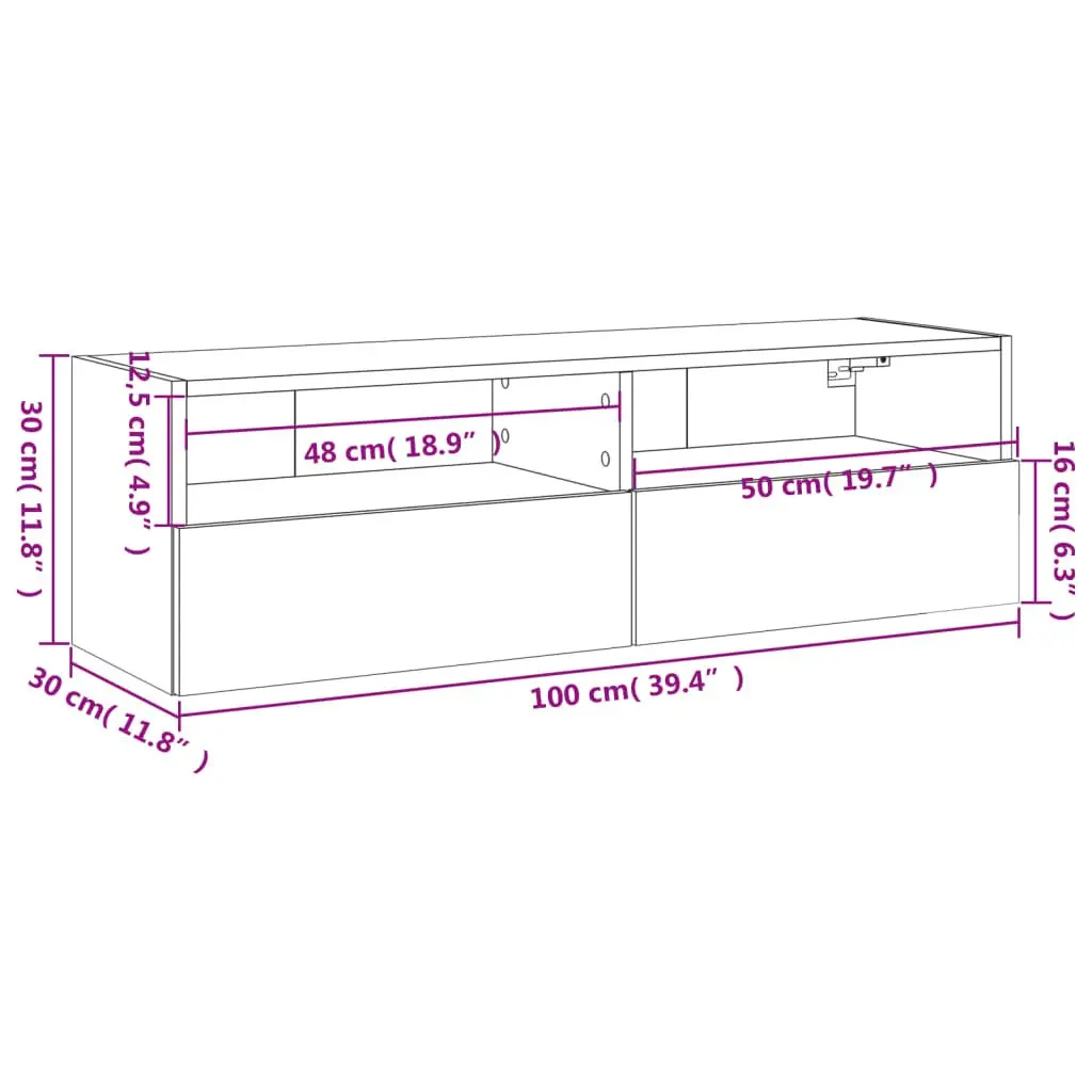 Wall-Mounted TV Cabinet White 2 Shelves 2 Compartments Engineered Wood Storage Unit