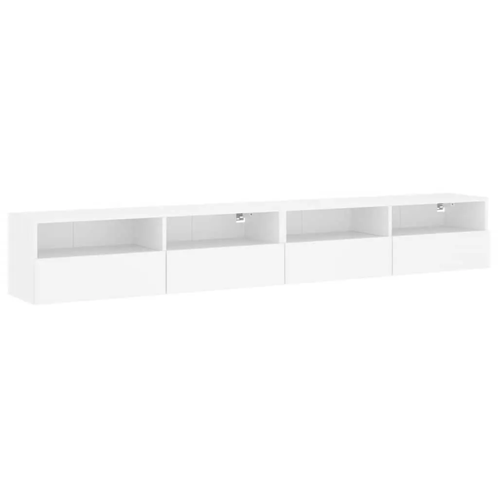 TV Wall Cabinets 2pcs White Floating Media Storage Unit with Shelves and Compartments