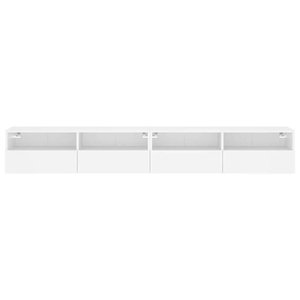 TV Wall Cabinets 2pcs White Floating Media Storage Unit with Shelves and Compartments