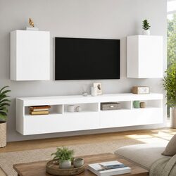 TV Wall Cabinets 2pcs White Floating Wall-Mounted Storage Units 40.5x30x60cm