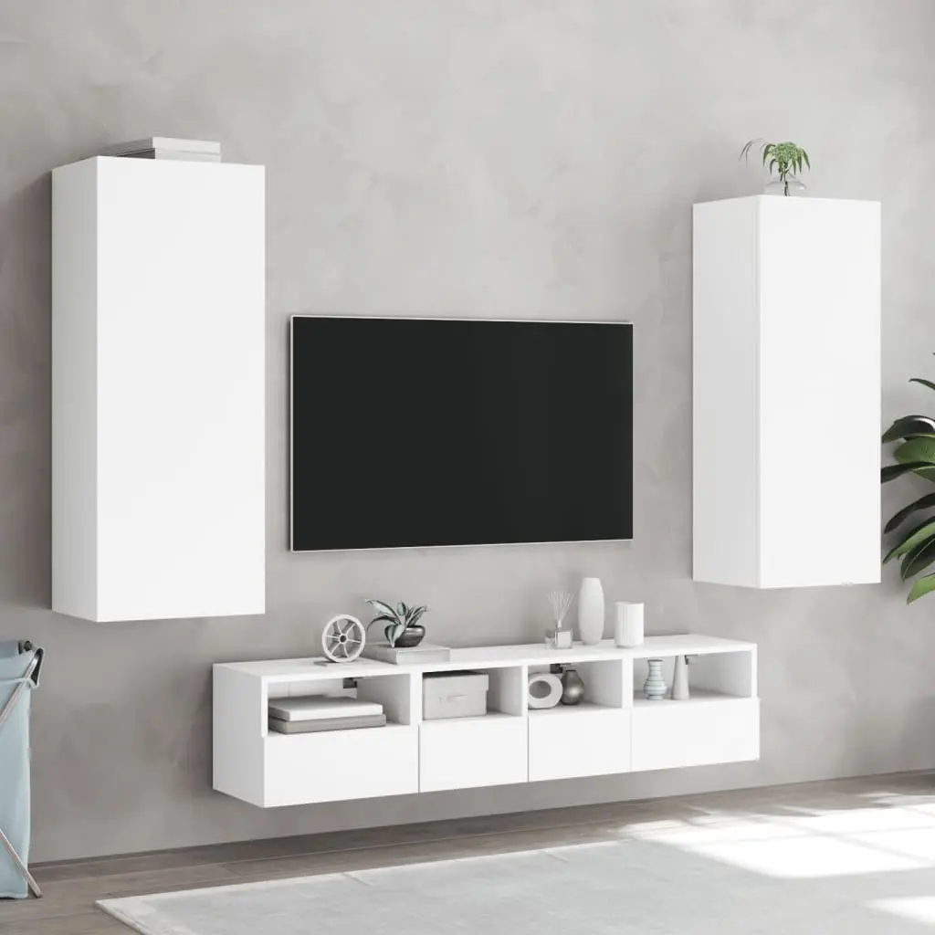 Floating White TV Cabinet Wall-Mounted Storage Organizer Engineered Wood 40.5x30x102cm
