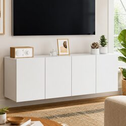 Wall-mounted TV Cabinets 2 pcs White Media Storage Units Organiser