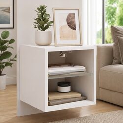 Floating TV Wall Cabinet in White with LED Lights