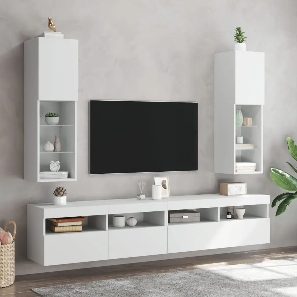 TV Cabinet 30.5 x 30 x 102 cm Wall-Mounted with RGB LED Lights White