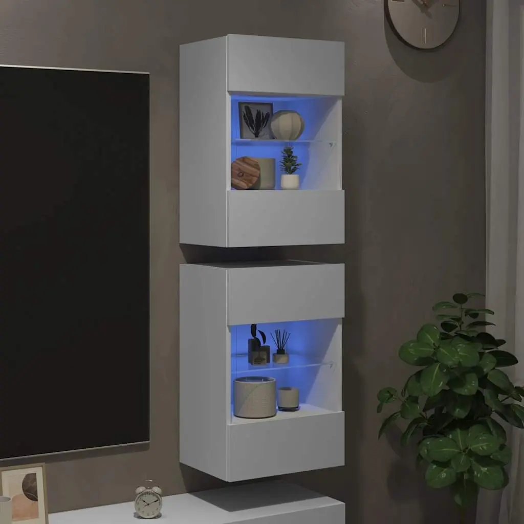 Wall Cabinets 40x30x60.5 cm RGB LED Lights 2 pcs White Storage