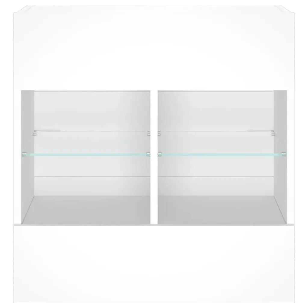 White TV Wall Cabinet Floating Shelves RGB LED Lights Media Unit Storage