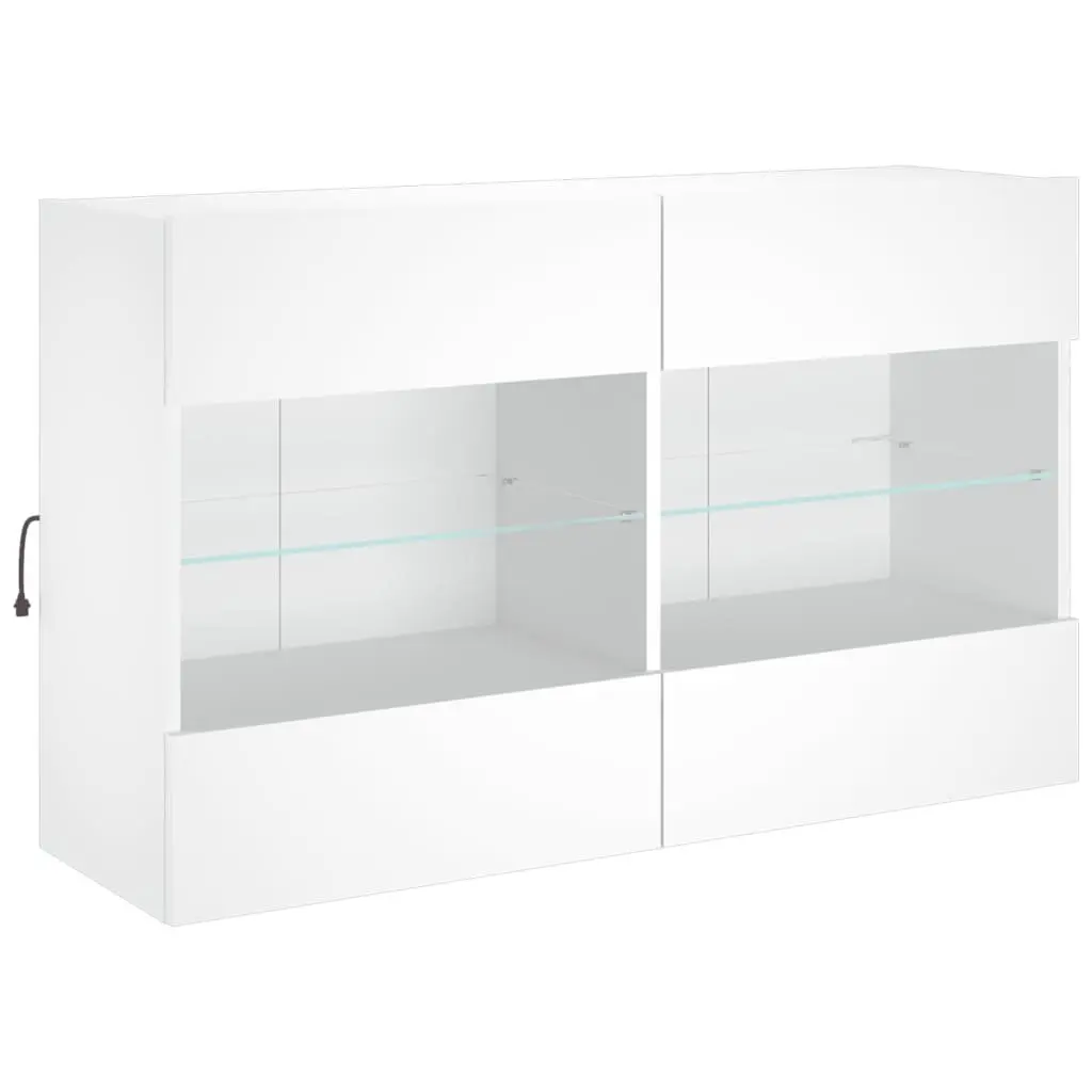 TV Wall Cabinet White RGB LED Lights Floating Shelves Media Storage Unit