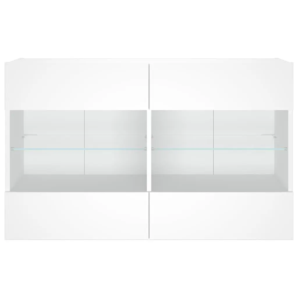 TV Wall Cabinet White RGB LED Lights Floating Shelves Media Storage Unit