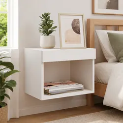 Wall-mounted Bedside Cabinet with RGB LED Lights Storage White