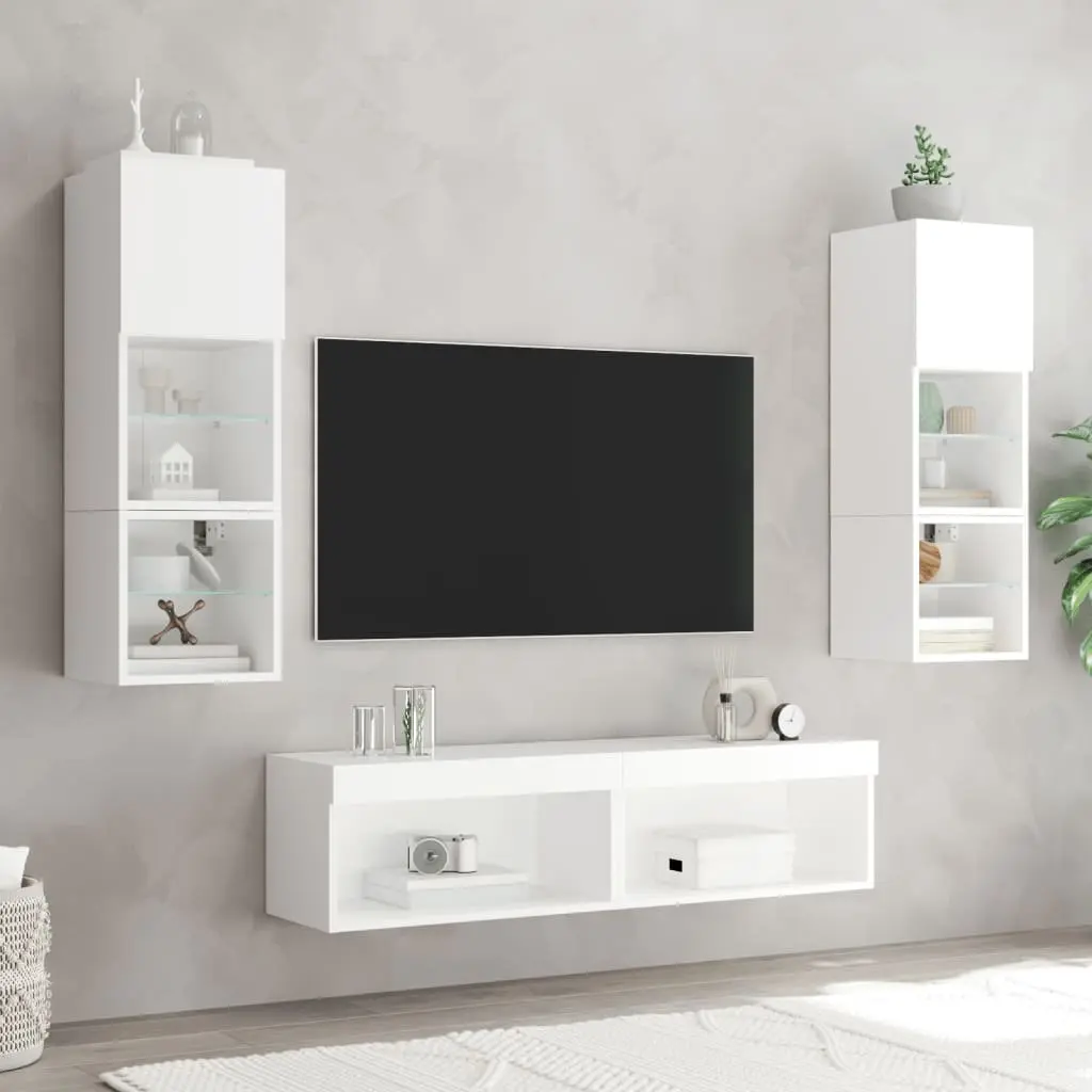 TV Cabinets 60x30x30cm Wall-Mounted with RGB LED Lights Storage Units Set