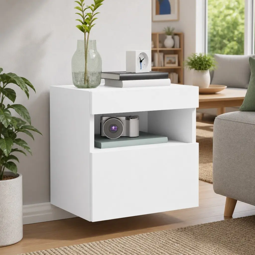 TV Wall Cabinets 2pc White Floating Storage Unit with RGB LED Lights