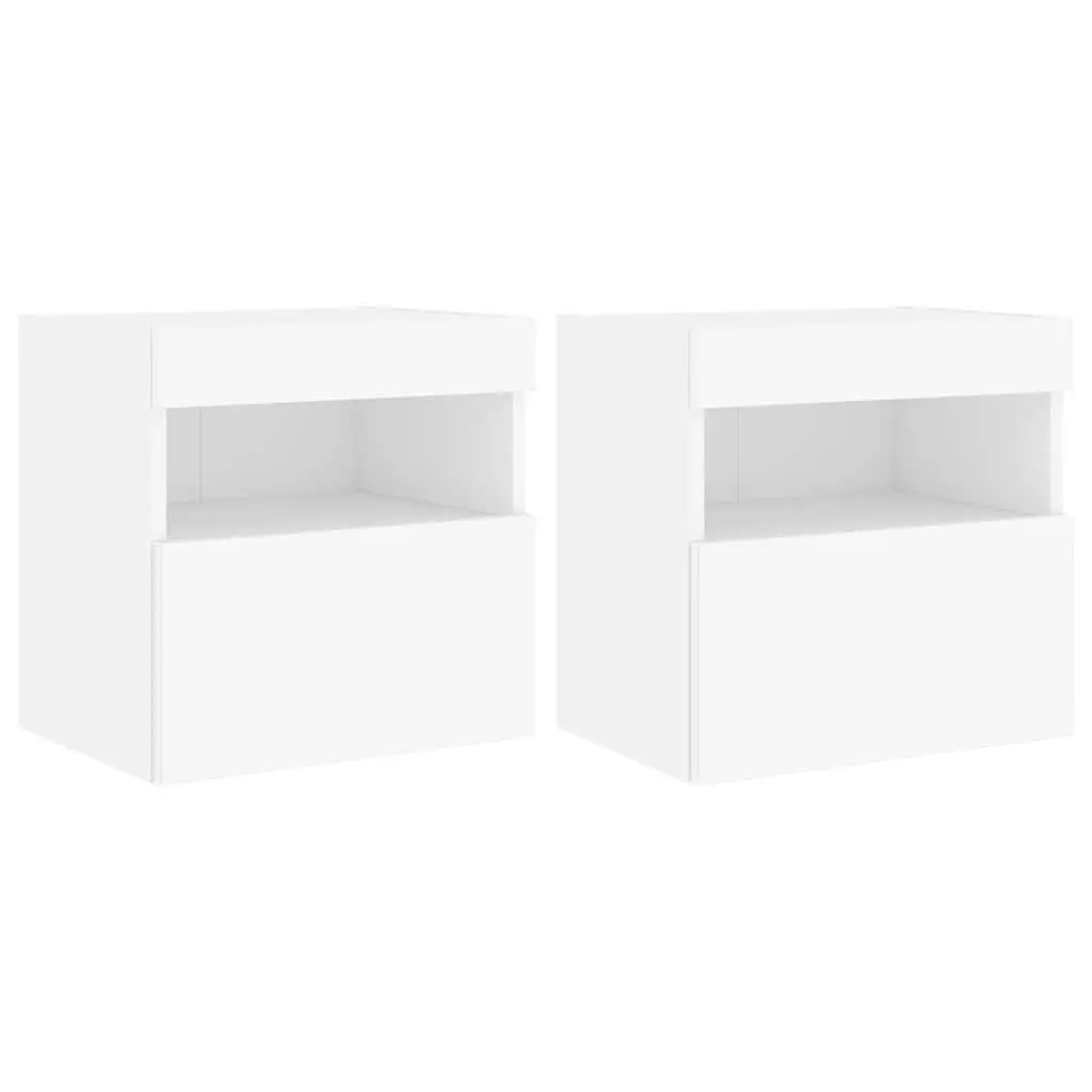 TV Wall Cabinets 2pc White Floating Storage Unit with RGB LED Lights