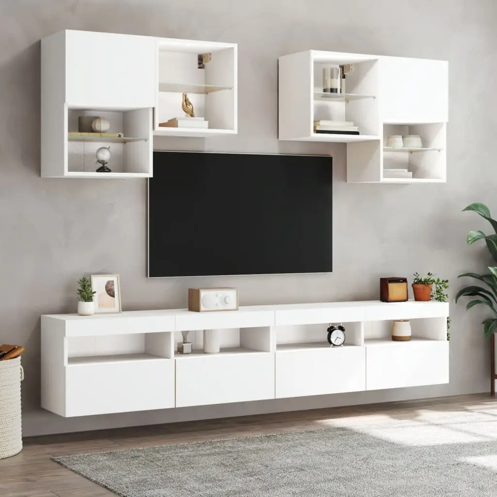 TV Wall Cabinet 100cm White Floating Media Storage Unit with RGB LED Lights