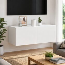 Modern Floating Media Unit with RGB LED Lighting in White