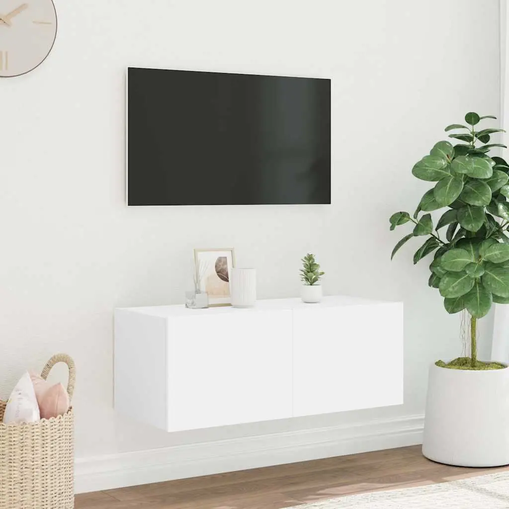 TV Wall Cabinet 80x35x31cm White with RGB LED Lights Floating Media Unit Storage