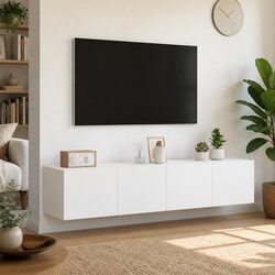 TV Wall Cabinet with RGB LED Lights 2 pcs White Floating Storage Unit 80x35x31cm