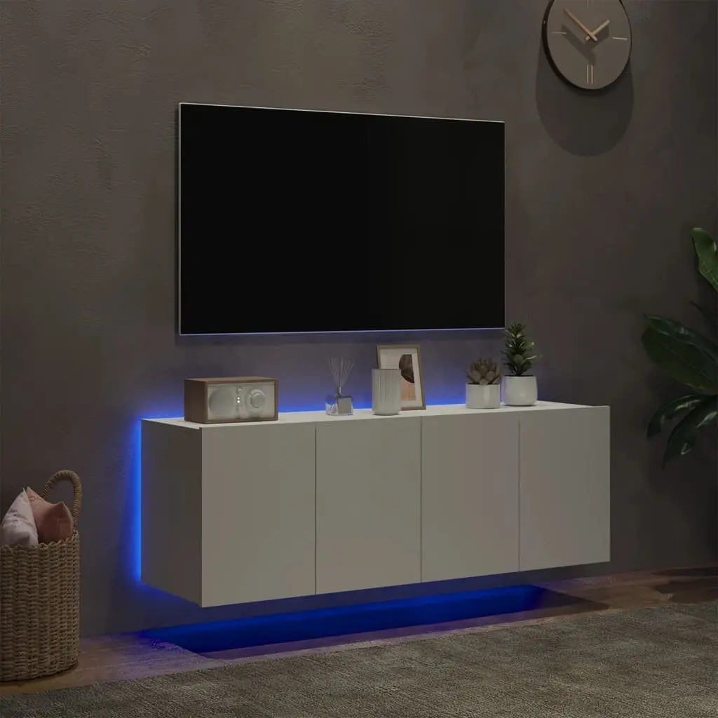 TV Wall Cabinets 2 pcs White Floating Storage Unit with RGB LED Lights
