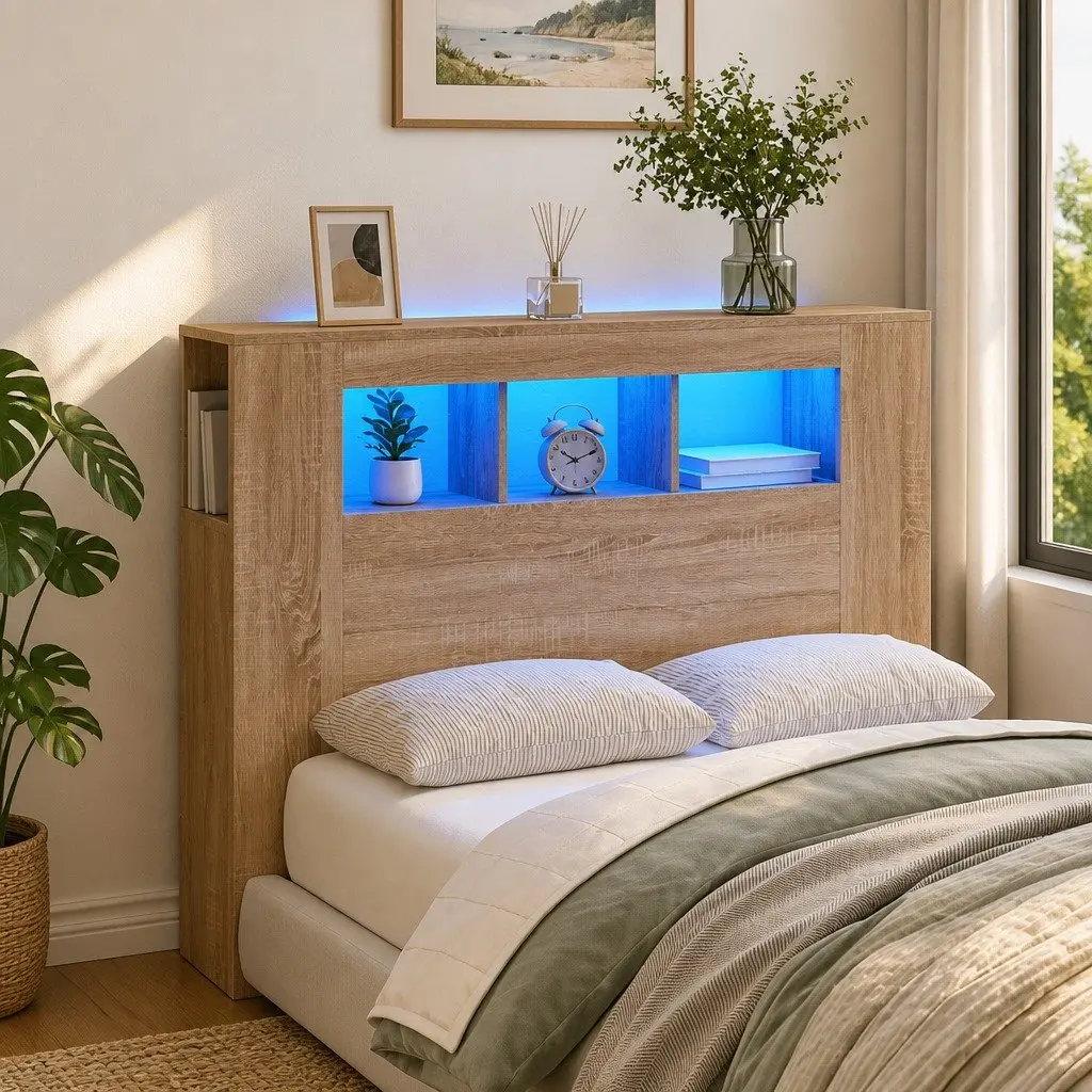 LED Headboard 120cm Engineered Wood Modern Storage Display with RGB LED Lights