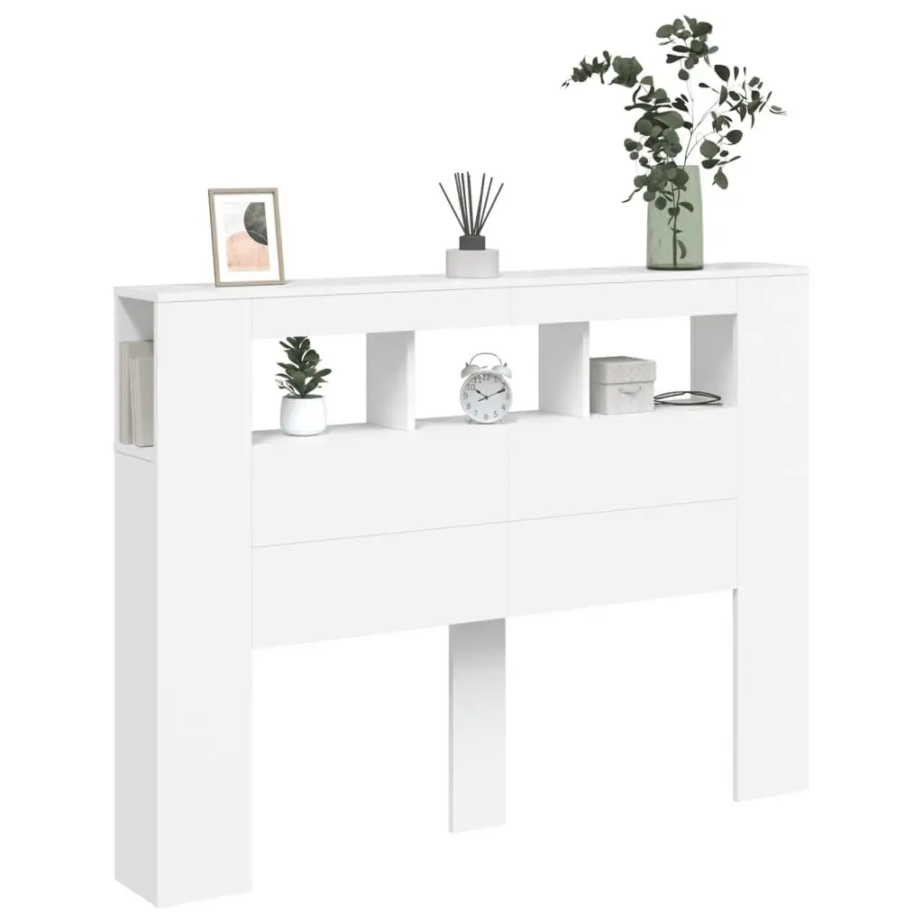 LED Headboard White 140 cm Engineered Wood Modern Bedroom Bed Furniture Storage
