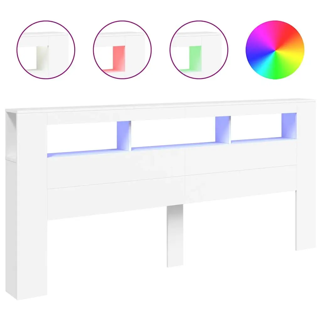 LED Headboard 220 cm White Engineered Wood RGB Lighting Storage