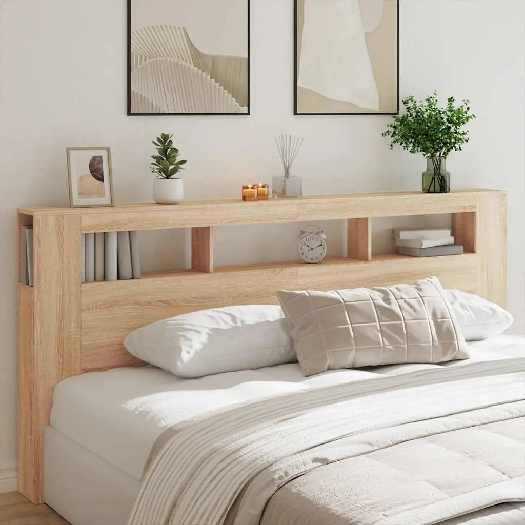 LED Headboard 220cm Engineered Wood RGB Lights Storage Display