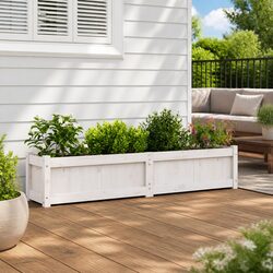 Garden Planter Box White Solid Pine Wood Outdoor Patio Flower Vegetable Raised