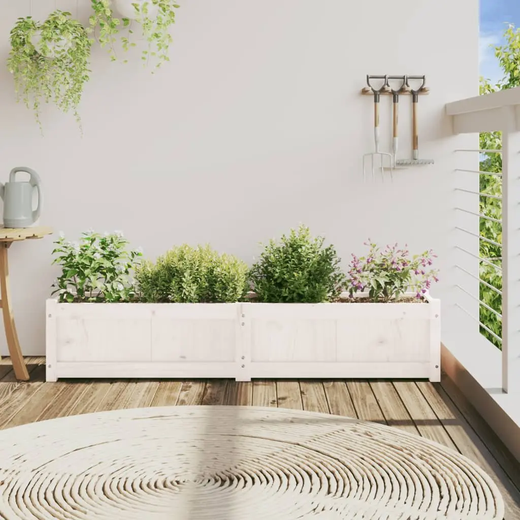 Garden Planter Box 150cm White Solid Pine Wood Outdoor Patio Vegetable Flower Raised