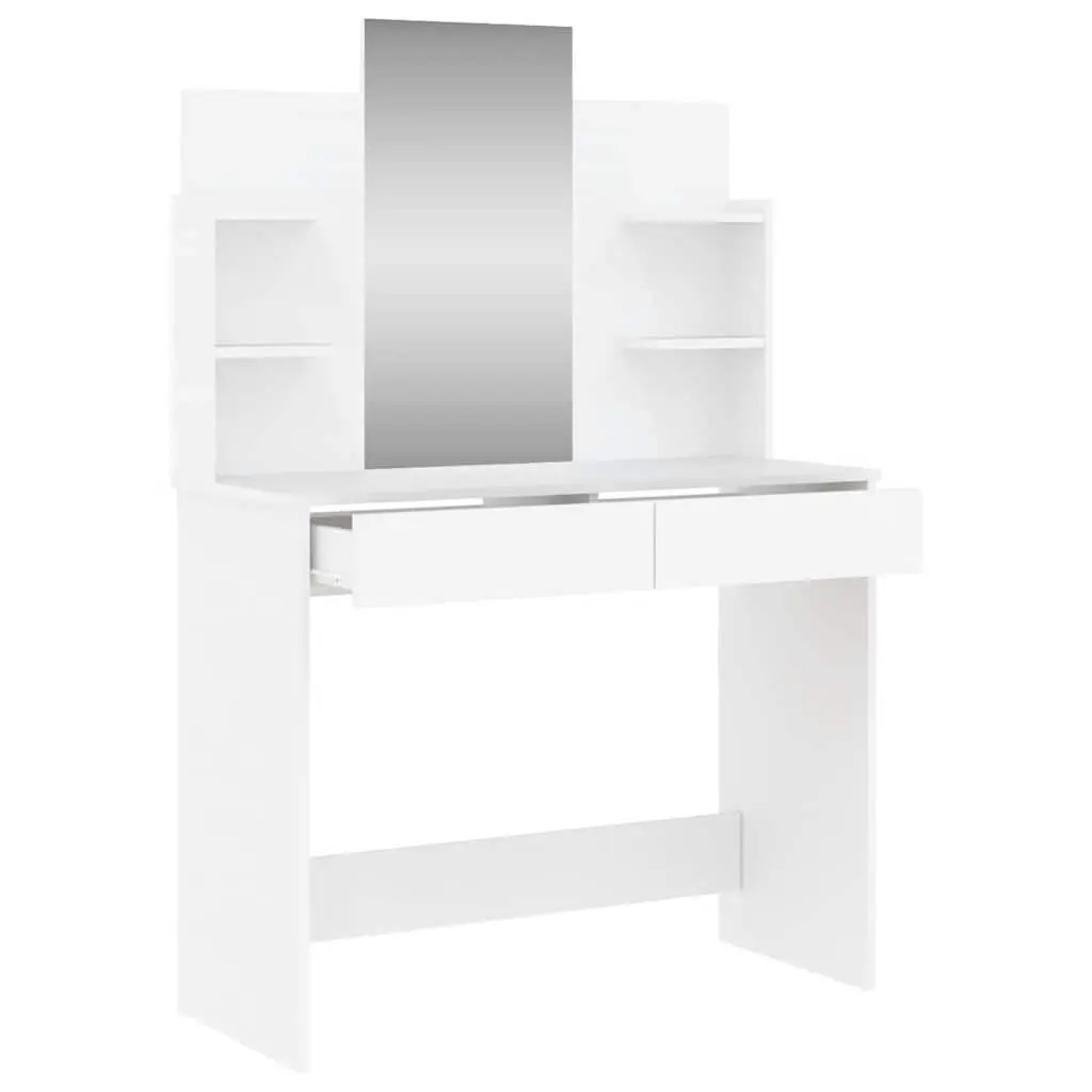 Dressing Table with Mirror White Engineered Wood 2 Drawers 4 Shelves