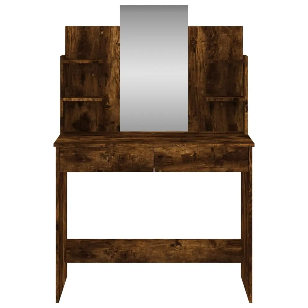 Brown Engineered Wood Dressing Table with Mirror and Storage Drawers for Bedroom Organization