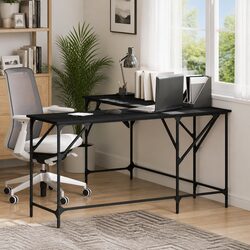 L-Shaped Office Desk Black Computer Workstation Corner Writing Table