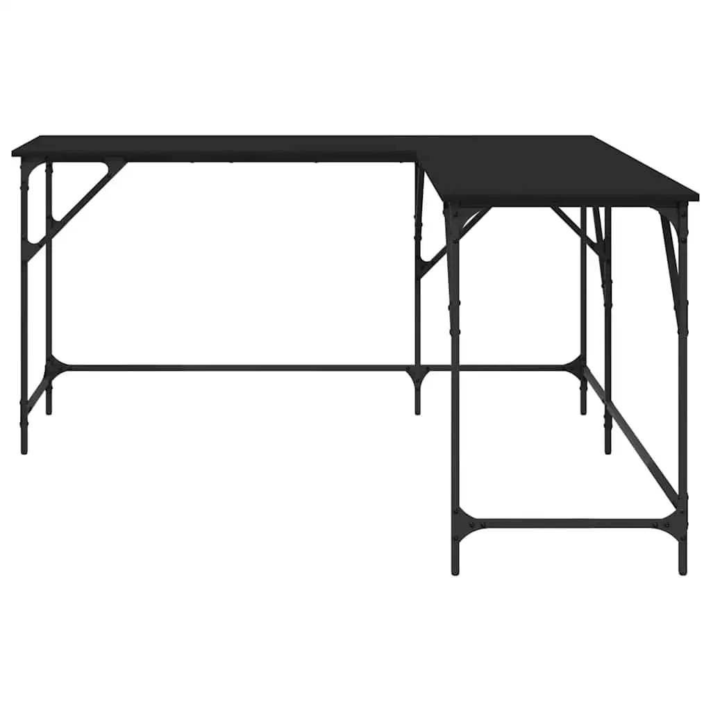 L-Shaped Office Desk Black Corner Writing Table Engineered Wood Metal Frame