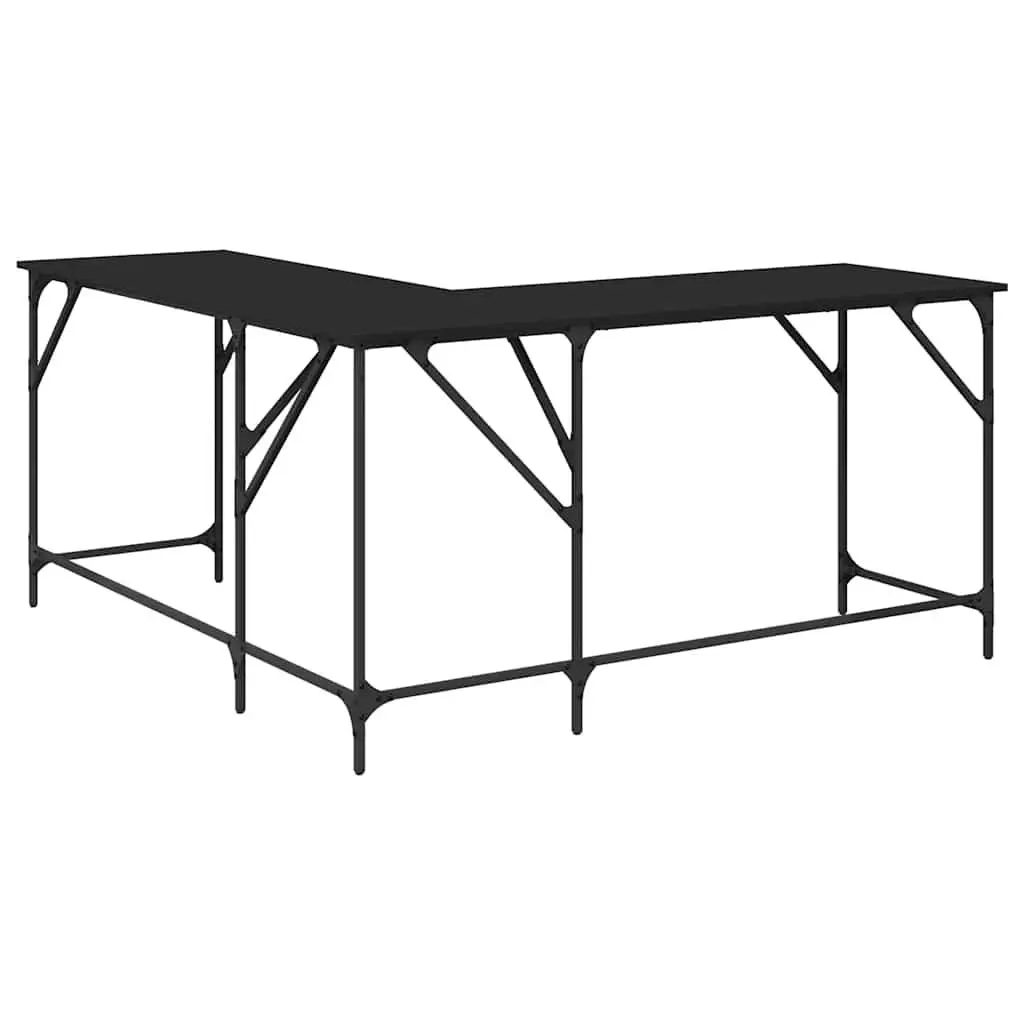 L-Shaped Office Desk Black Corner Writing Table Engineered Wood Metal Frame