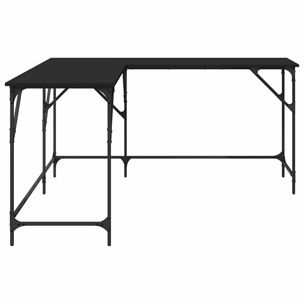 L-Shaped Office Desk Black Corner Writing Table Engineered Wood Metal Frame
