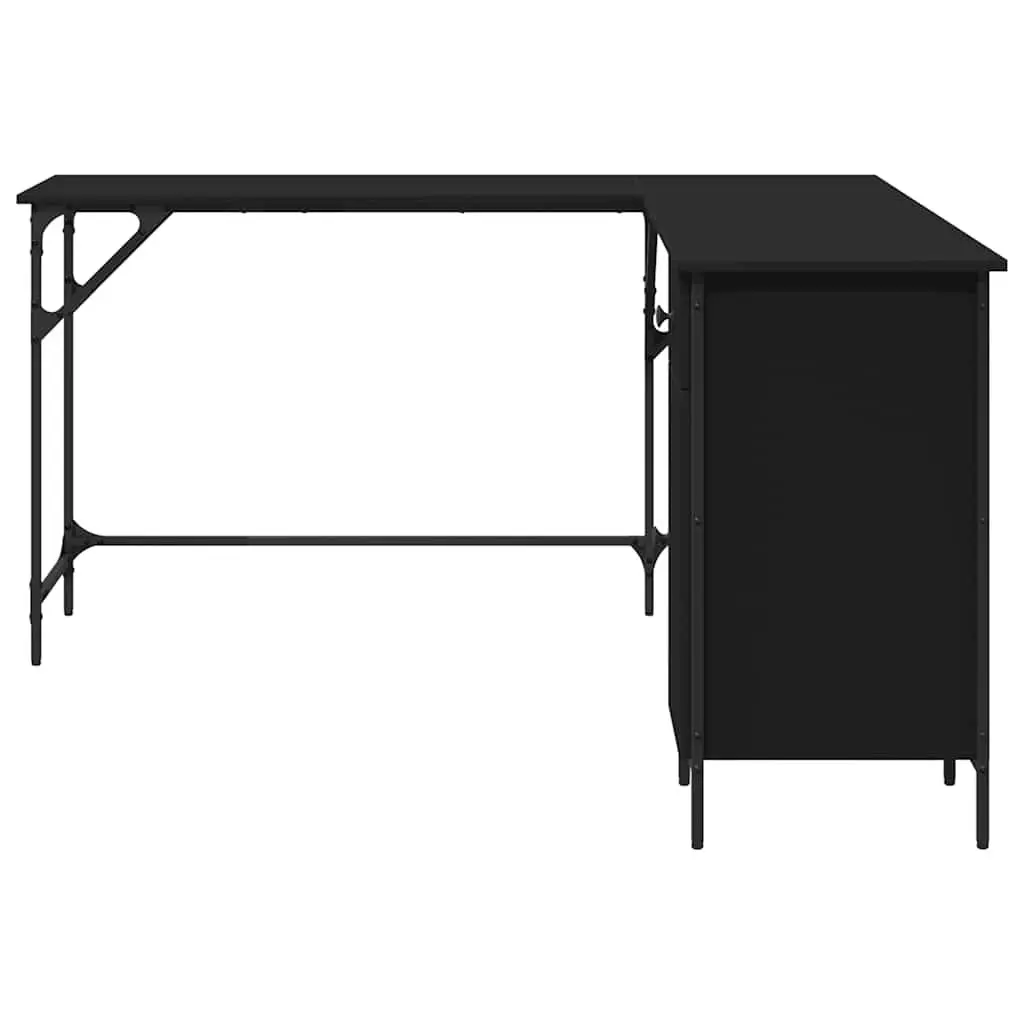 L-Shaped Office Desk Black Engineered Wood Storage Corner Workstation