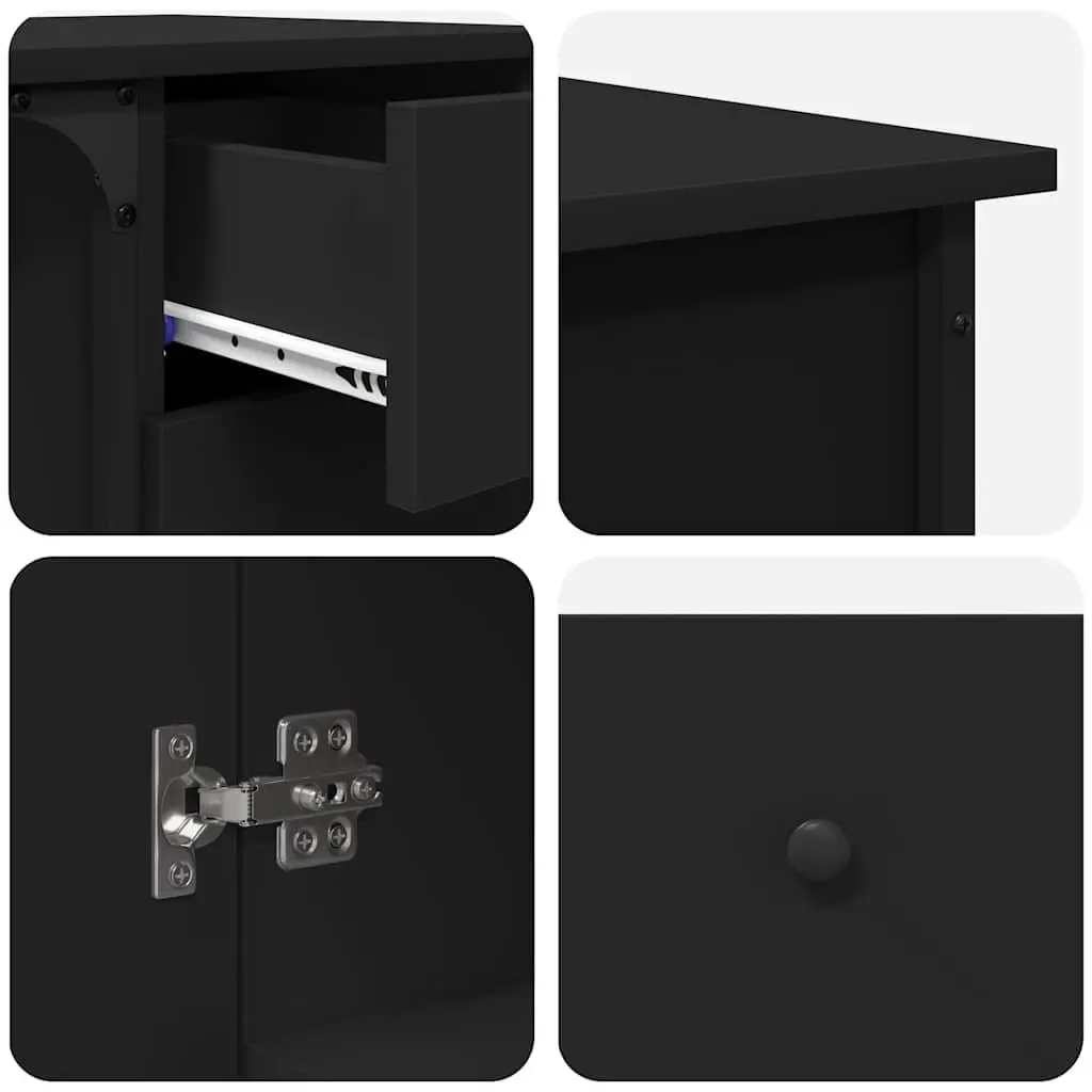 L-Shaped Office Desk Black Engineered Wood Storage Corner Workstation