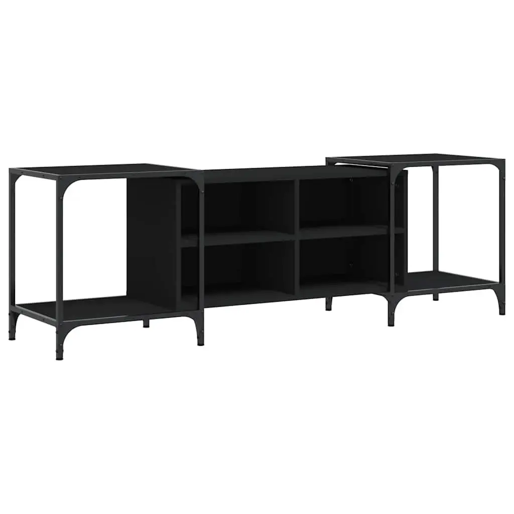 TV Cabinet Black Engineered Wood Media Stand Unit with Adjustable Width and Storage Shelves