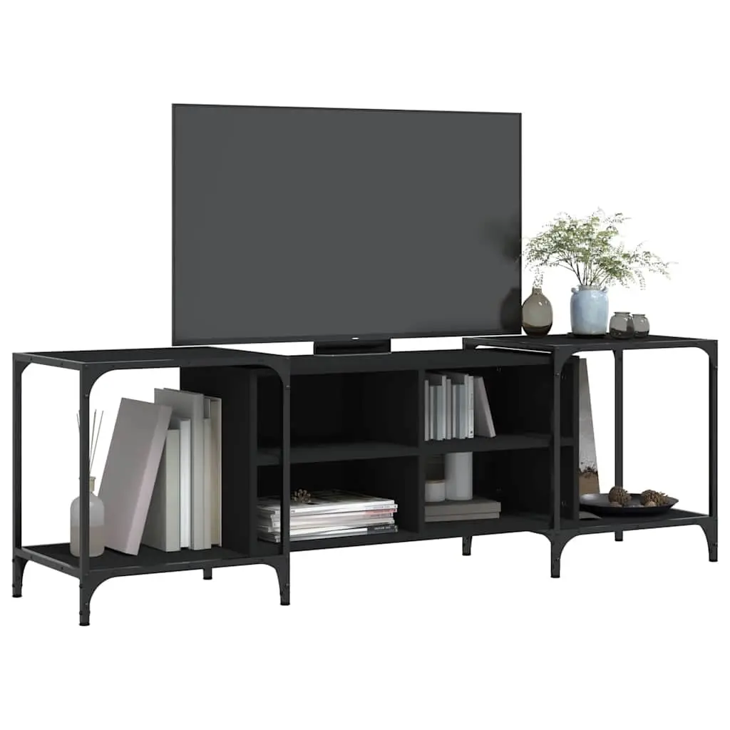 TV Cabinet Black Engineered Wood Media Stand Unit with Adjustable Width and Storage Shelves