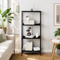 4-Tier Bookcase Black Storage Shelving Unit Engineered Wood Standing Shelves