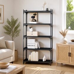 5-Tier Black Bookcase Engineered Wood Standing Shelf Storage Organiser