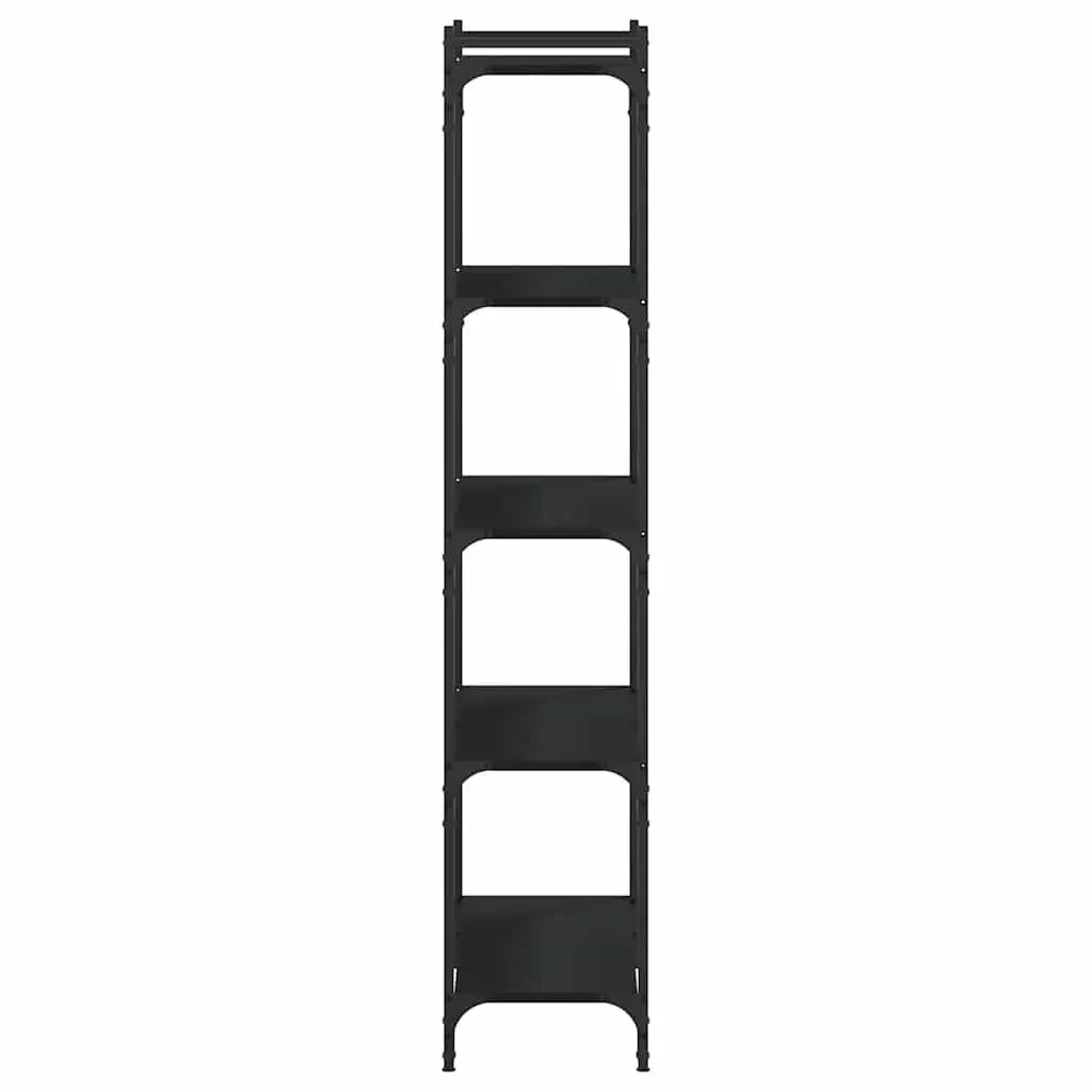 5-Tier Black Bookcase Engineered Wood Storage Organiser Metal Frame