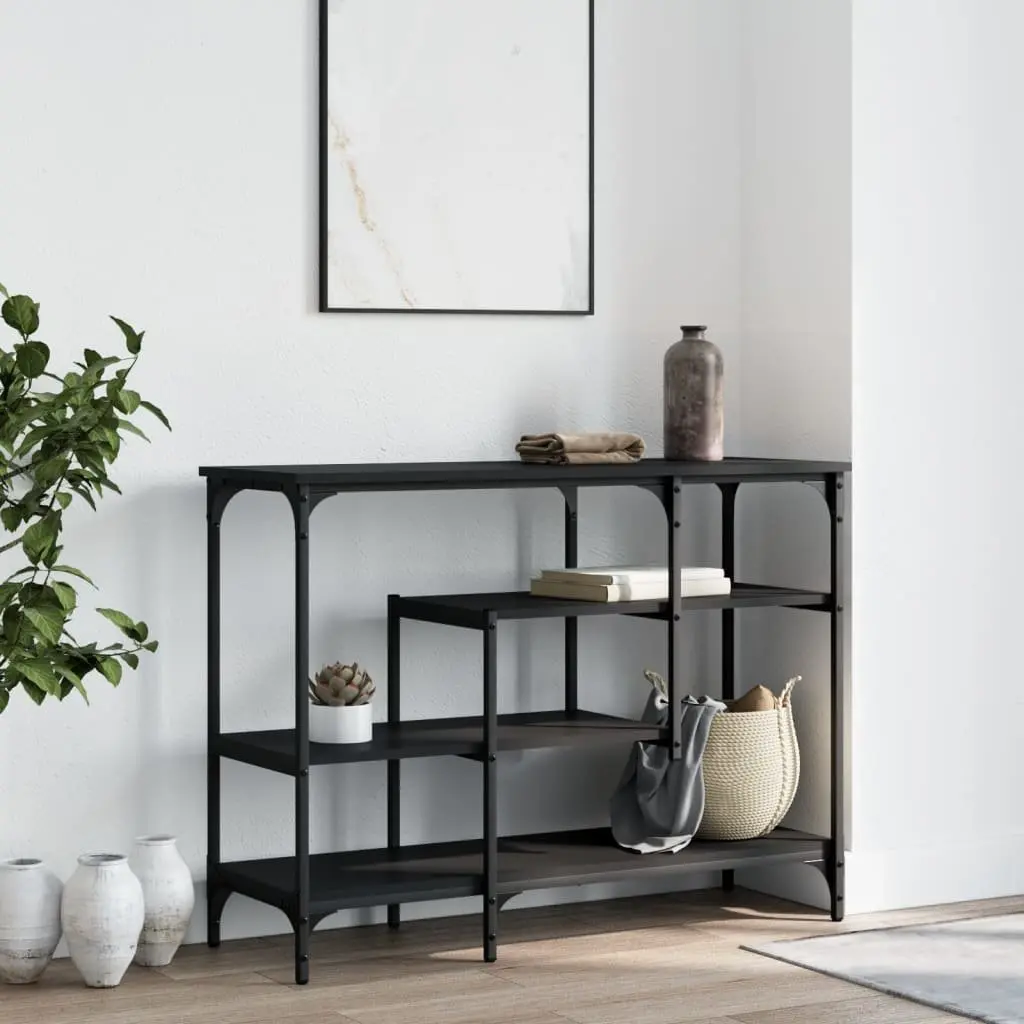 Console Table 100W x 35D x 75H cm Black Engineered Wood with Metal Frame and Shelves for Entryway Hallway Living Room Storage