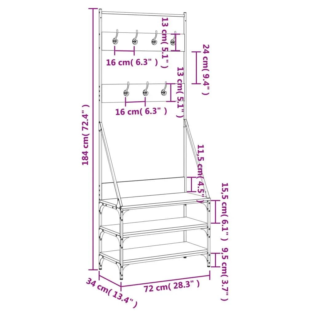 Clothes Rack 72x34x184 cm with Shoe Storage Organiser Black